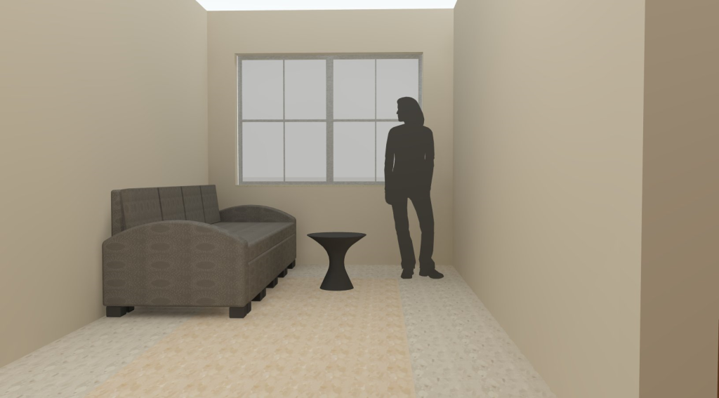Center hall double room rendering with living room