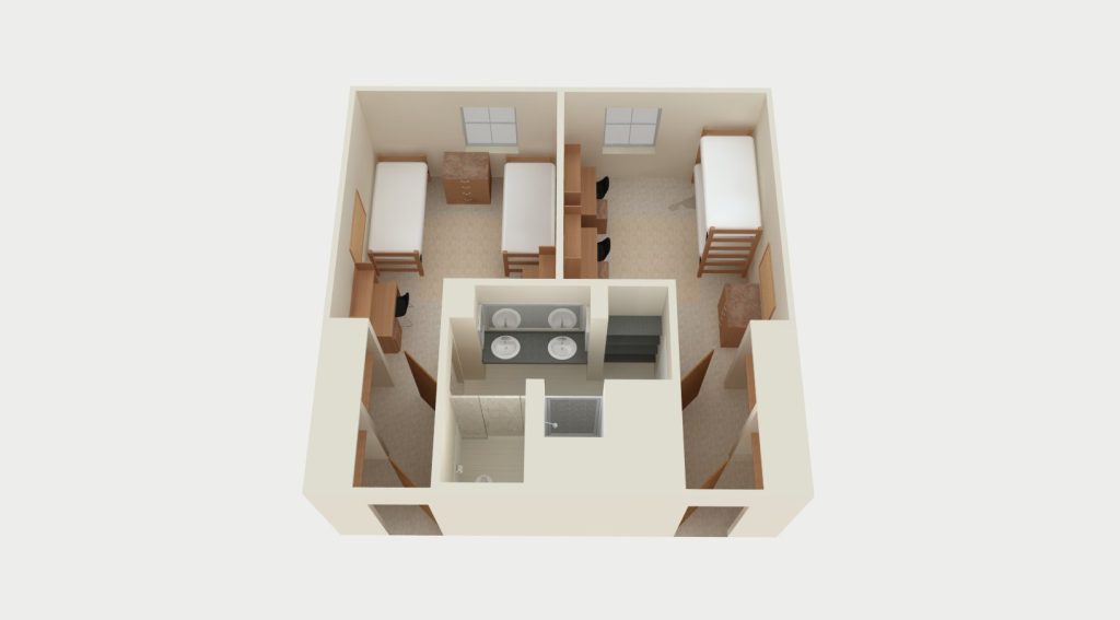 Center hall double room rendering