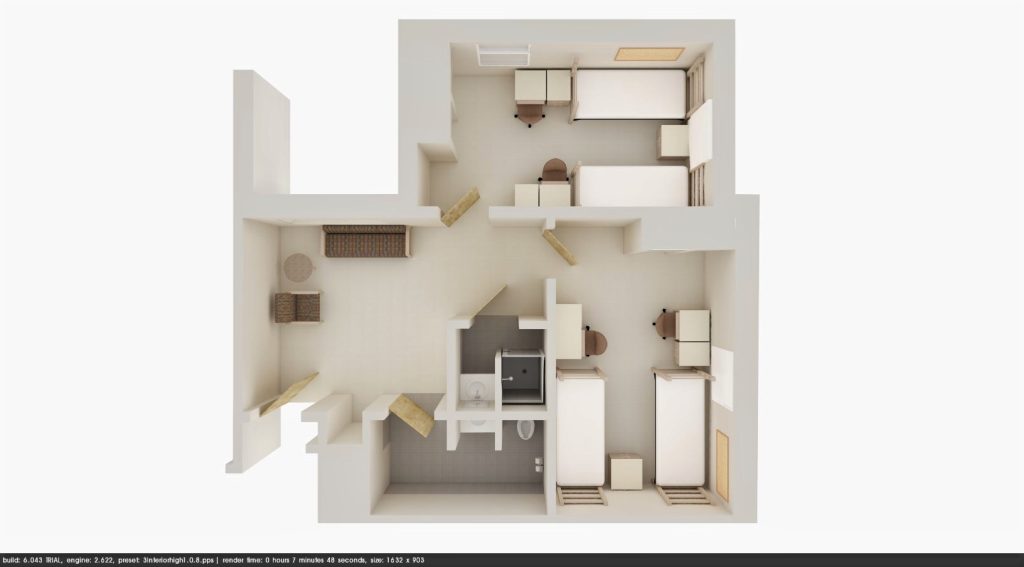 floorplan of double suite with living room in responsibility hall